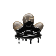 Pebbles Covered in Dripping Black Liquid