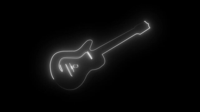 Glowing neon guitar icon animation music neon icon with line design isolated Eye-Catching Neon Electric Bass Guitar animation on black background.