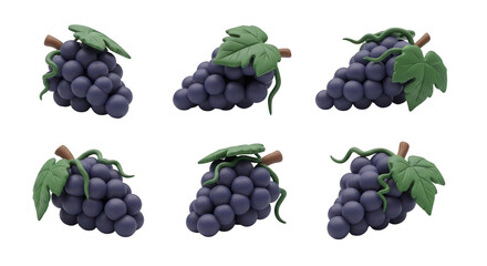 3d rendered bunches of purple grapes displayed on a white backdrop nutrition fruit themes