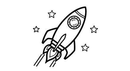 Hand Drawn Rocket Coloring Book Illustration Designs &ndash; Detailed Black and White Line Art Pages for Kids and Adults