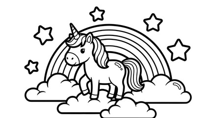 Hand Drawn Unicorn Coloring Book Illustration Designs &ndash; Detailed Black and White Line Art Pages for Kids and Adults