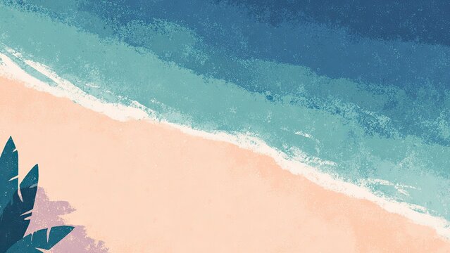 俯瞰で見る波打ち際のビーチと青い海 夏の海岸風景背景イラスト