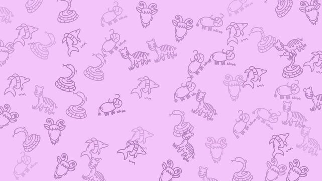 Pink background featuring various animal outlines ideal for childrens educational materials, scrapbooking, posters, and decorative prints in nurseries.