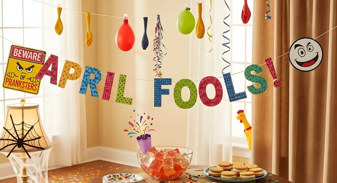 April fools' day decorations and celebration setup