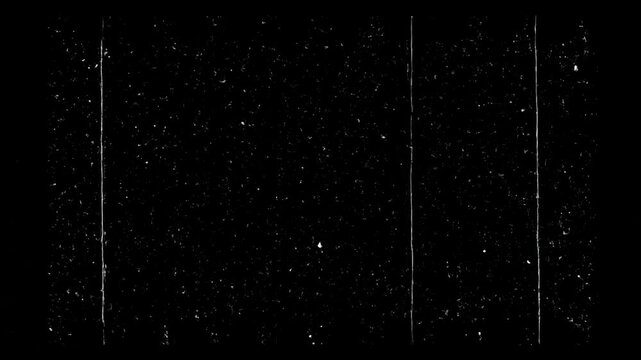 Vintage film damage overlay with dust, scratches, and jitter on a black background for retro cinematic texture and grunge effects