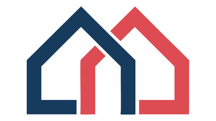 Two stylized house icons in contrasting colors symbolizing unity or partnership