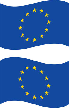 European Union flags waving vector illustration, flat design symbols