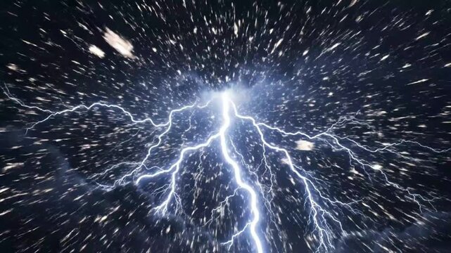 Electrifying lightning strike across a dark, star-streaked sky, depicting raw energy, speed, and the powerful forces of nature and the cosmos