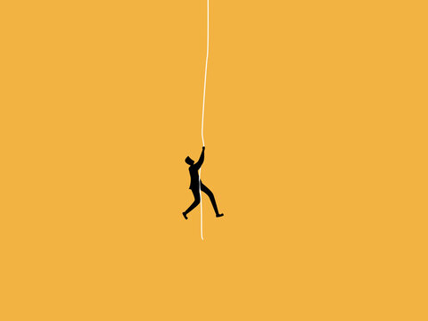 Effort, mission, businessman is climbing the tightrope