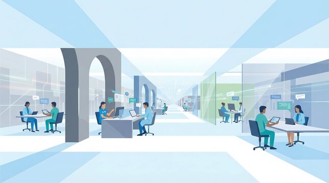 Integrated Healthcare Team Collaboration and Digital Clinical Workspace Illustration