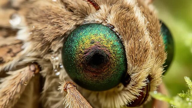 Extreme Macro of Moth Compound Eye with Iridescent Green and Purple Hues