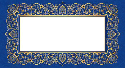 Elegant blue and gold floral frame with empty white center for text