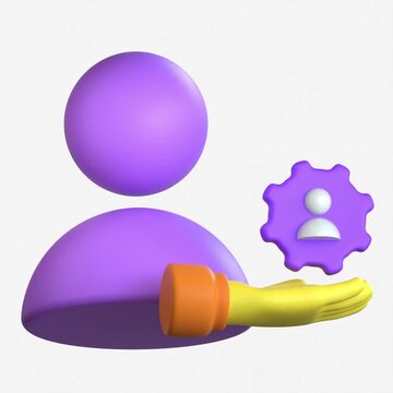 A large 3D character holding a small gear with a user icon inside representing self-management and the mastery of one's own skills