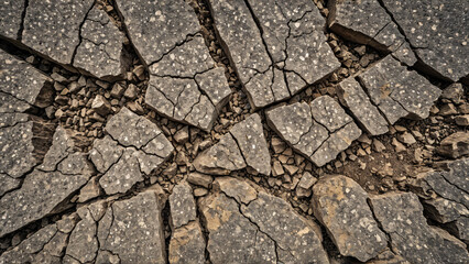 Obraz premium Heavily Cracked Dark Concrete and Brown Rubble Texture Background