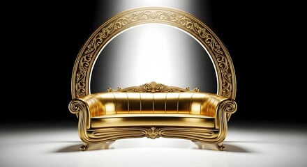 Luxurious gold couch with ornate arch and elegant design