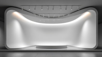 Modern Minimalist Exhibition Space with Soft Curves and Lighting