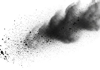 Black powder explosion cloud dust particles isolated on transparent background