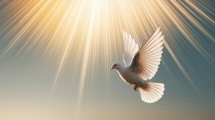 Fototapeta premium White Dove in Sunlight – Symbol of Peace and Hope