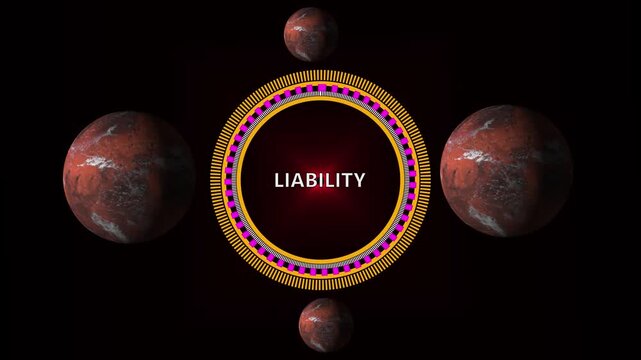Digital financial concept of liability with glowing circular interface displaying for finance business and data analysis on dark blue background Keywords: liability, finance, business 4k