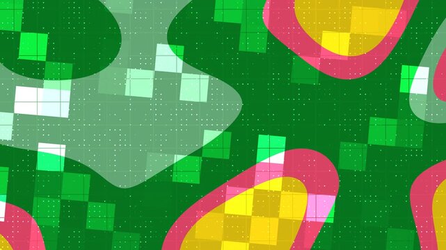Abstract geometric design with green, yellow, and pink checkered patterns. Perfect for backgrounds, posters, branding, and digital marketing materials.