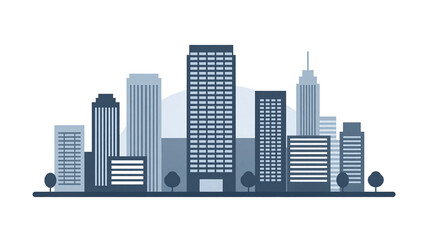 Fototapeta premium Stylized cityscape illustration with modern skyscrapers and minimalist design against a transparent backdrop