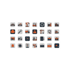 Flat Design Construction & Industrial Icons Set with Bold Orange Accents