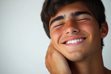 selective focus young man feeling embarrassed with slight blush