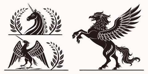 A majestic depiction of two winged horses with intricate details and ornate designs. Vector ©  MST RABEYA  BEGUM