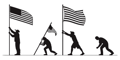 People holding flags in various poses and formations in a black and white illustration Vector ©  MST RABEYA  BEGUM