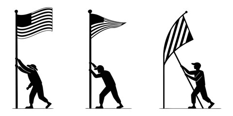 Three people holding flags in different positions and postures Vector ©  MST RABEYA  BEGUM