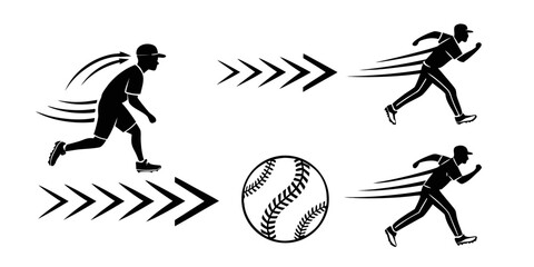 Baseball players running towards a baseball with arrows indicating direction Vector ©  MST RABEYA  BEGUM