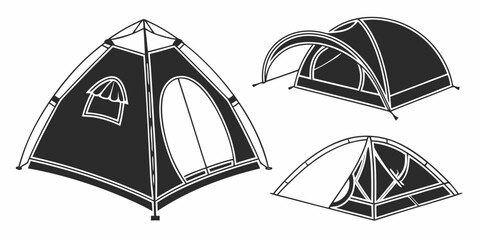 Three different types of tents set up in an outdoor environment. Vector ©  MST RABEYA  BEGUM