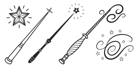 A collection of vintage magic wands and star wands with intricate designs and embellishments Vector ©  MST RABEYA  BEGUM