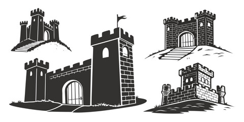 A collection of medieval castles and fortresses showcasing various architectural styles Vector ©  MST RABEYA  BEGUM