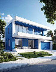 Fototapeta premium Design mockup in blue and white of luxury house