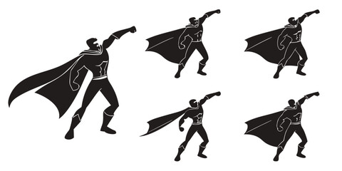 Five dynamic superhero silhouettes in action poses with capes flying Vector ©  MST RABEYA  BEGUM