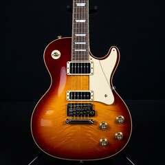 A sunburst electric guitar with a mahogany neck and gold hardware
