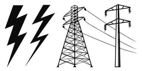 Lightning striking near a power line and electrical tower Vector ©  MST RABEYA  BEGUM