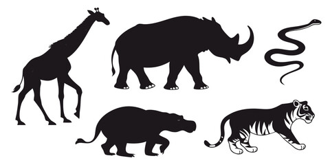 A diverse group of animals including a giraffe, rhino, snake, and others Vector ©  MST RABEYA  BEGUM