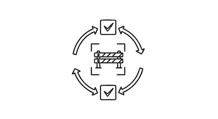 Obraz premium Conceptual diagram of a workflow with a barrier and checkmarks.