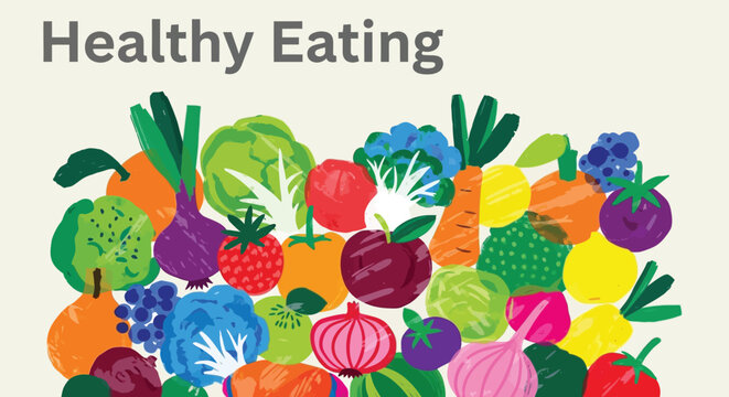 Colorful assorted fruits and vegetables healthy eating concept vector illustration