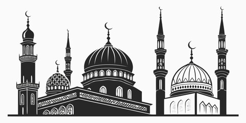 A majestic mosque with intricate domes and minarets under a clear sky Vector ©  MST RABEYA  BEGUM