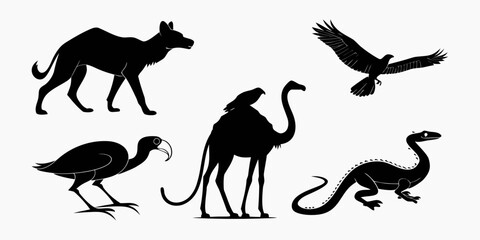 Silhouettes of various prehistoric animals including a mammal, bird, and reptile Vector ©  MST RABEYA  BEGUM