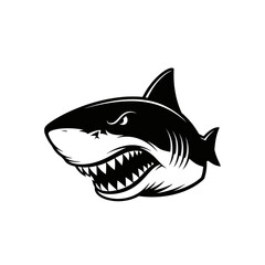 Black and white shark head illustration.