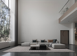 Fototapeta premium The modern interior design concept of lounge and living room and forest view background 