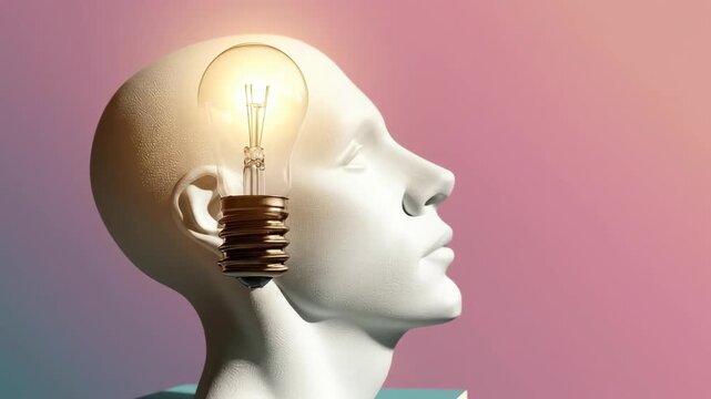 A profound idea brilliantly illuminates the sculpted mind, symbolizing intellectual awakening, creative inspiration, and thoughtful conceptualization of innovative solutions.