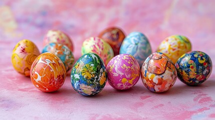 Colorful Easter eggs on a pink background
