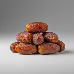 Obraz premium Pile of brown dates on gray background stack fruit
