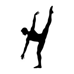 Silhouette of a male ballet dancer performing an elegant arabesque pose. © Erik