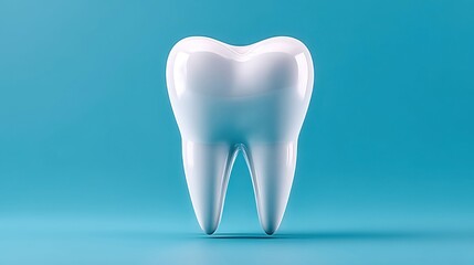 Healthy white tooth isolated on a bright blue background, dental care concept